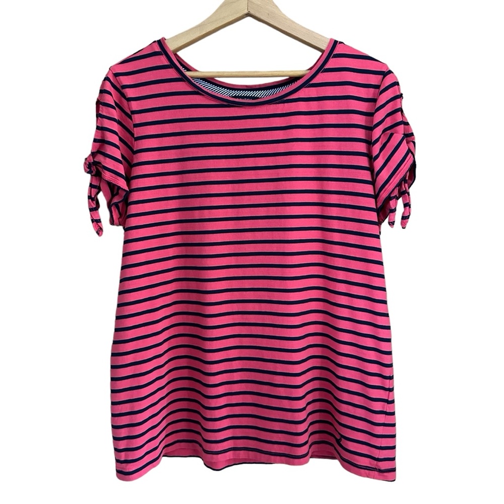 Nautica Women’s L Pink & Navy Striped Casual Relaxed Fit Top EUC